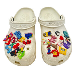 Crocs Classic Clogs Womens W10 Ivory White - Jibbitz Charms Included